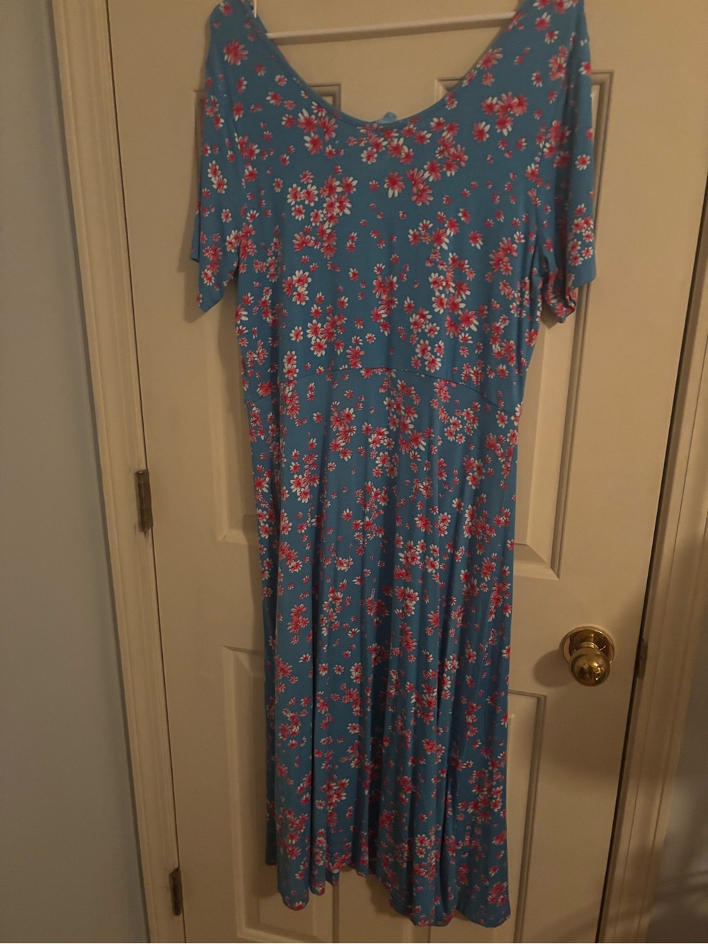 Draper James Blue Floral Top with Pink & White Blossoms